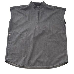 Figs Gray Boxy Button Down Shirt with Mandarin Collar